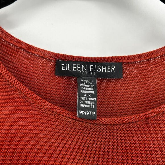 EILEEN FISHER Brick Red 100% Tencel Knit Drapey High Low Top Small Petite - Picture 9 of 10